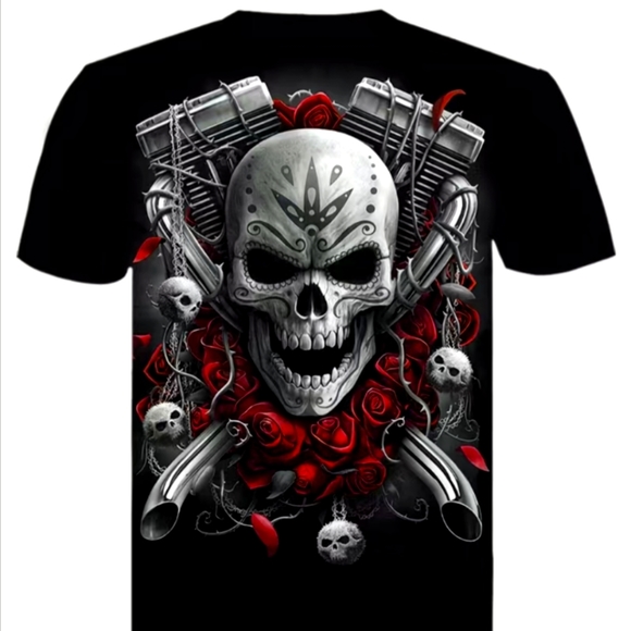 BIKERS 🏍️💀3-D Digital Pattern Men's Graphic Tee Motorcyclist Grimreaper... - Picture 3 of 8